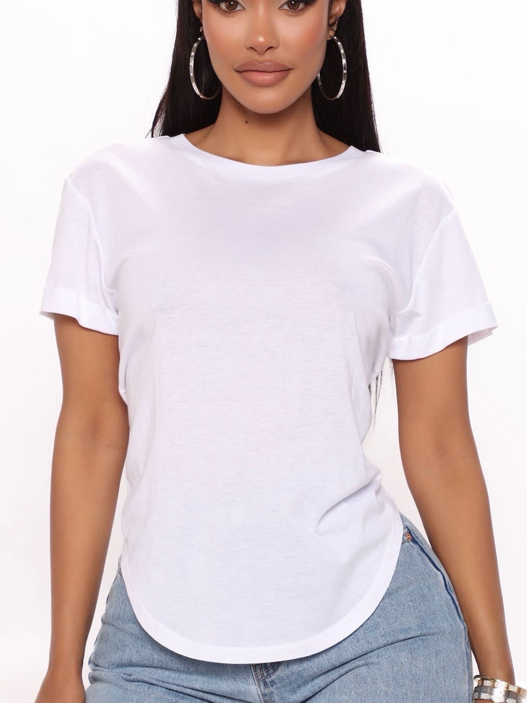 Fashion Nova White Crewneck Short Sleeve Tee